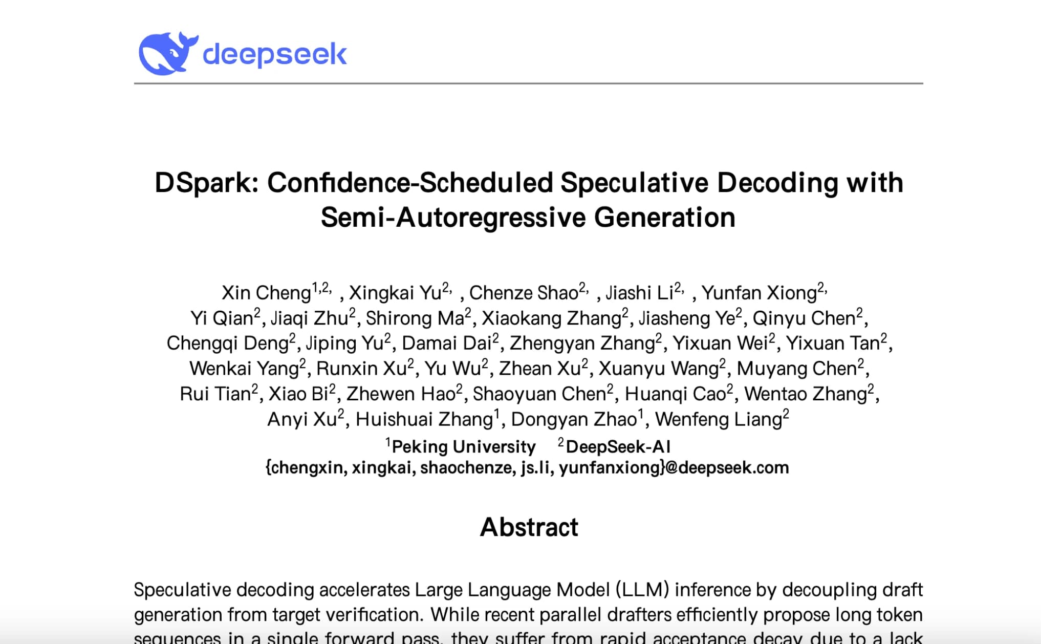 DSpark – DeepSeek 联合北京大学开源的推测解码加速框架 封面图