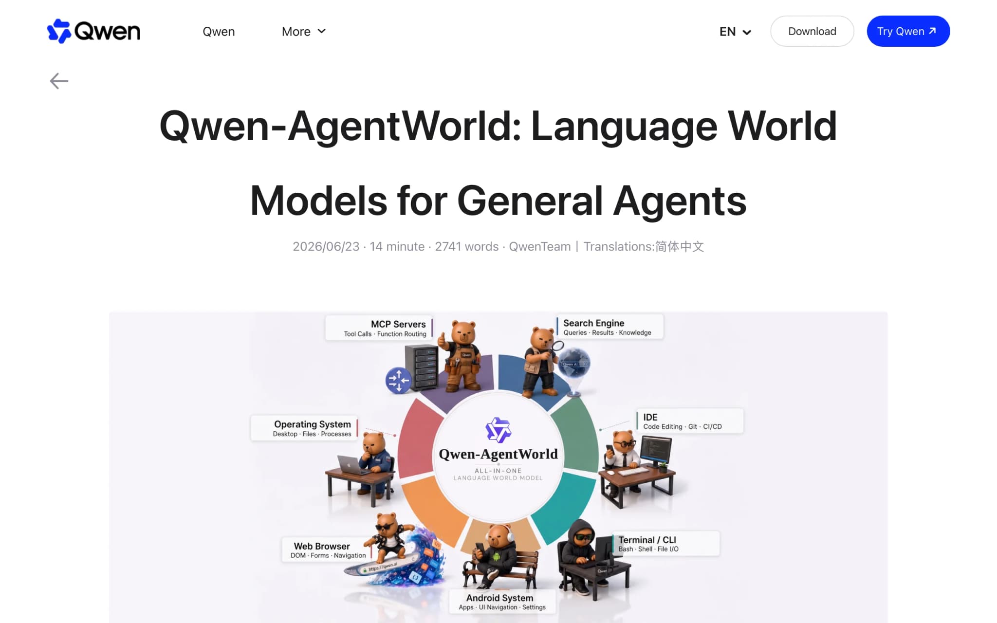 Qwen-AgentWorld – 通义千问推出的原生语言世界模型 封面图