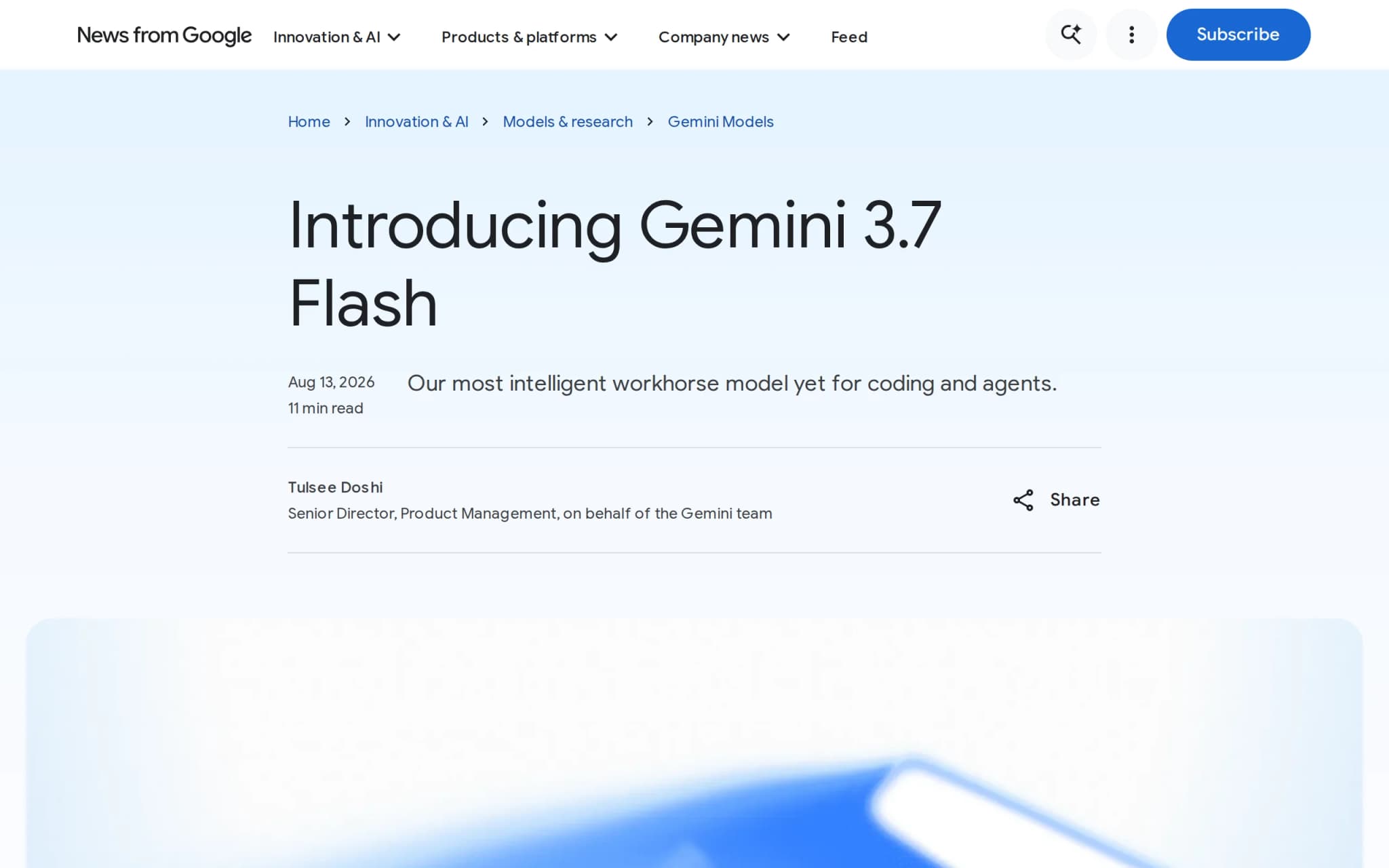 Gemini 3.7 Flash – Google DeepMind 推出最的主力模型 封面图