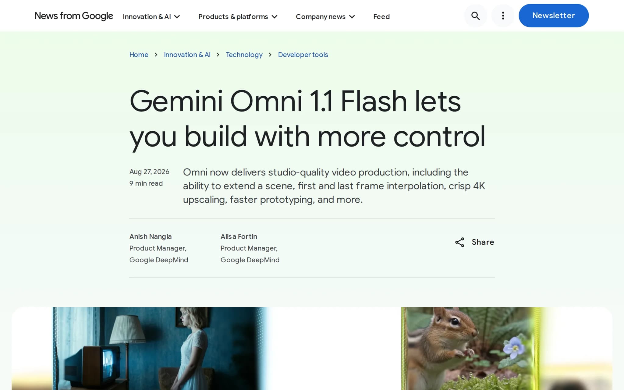 Gemini Omni 1.1 Flash — 谷歌面向专业创作者的多档位 AI 视频生成模型 封面图