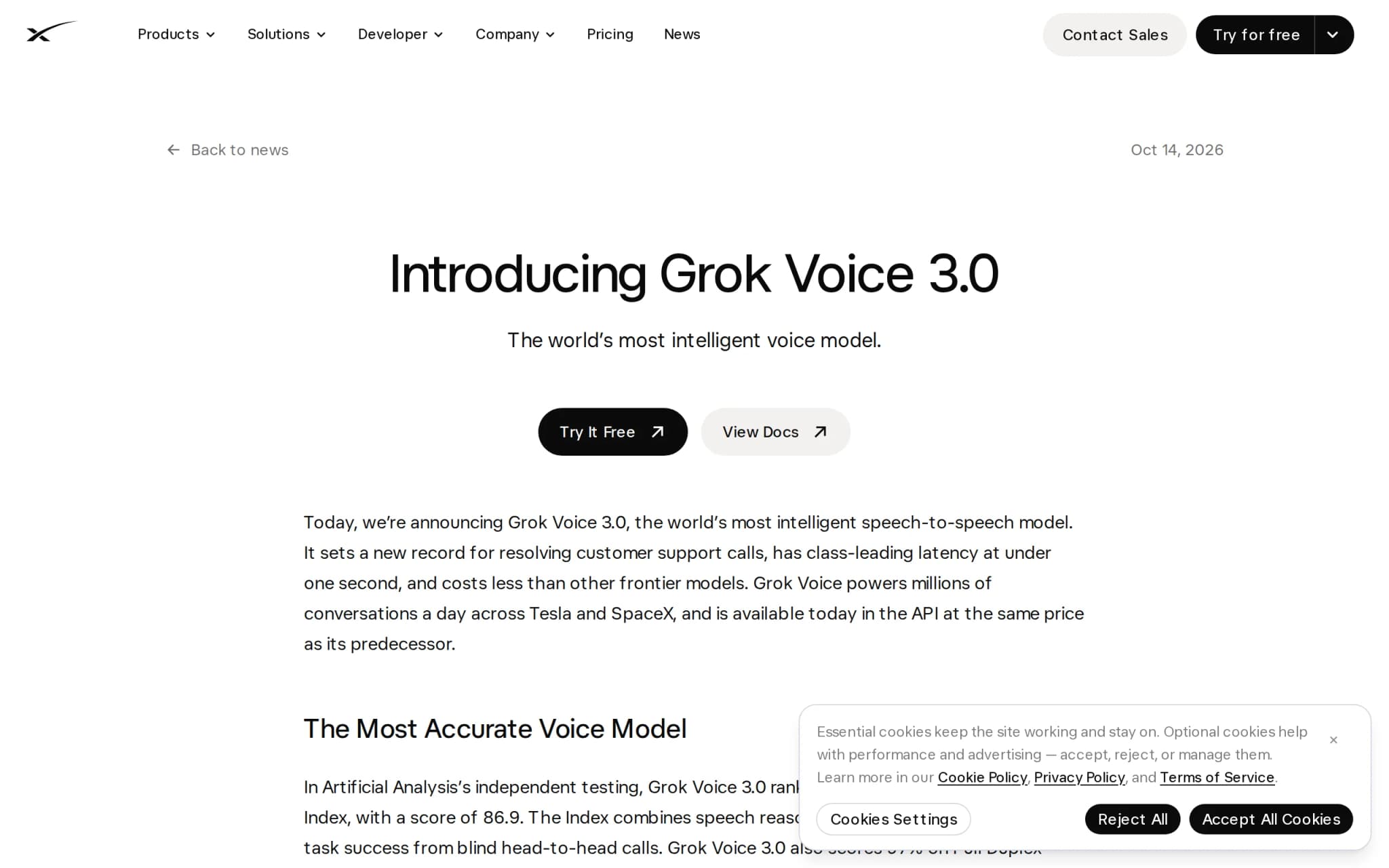 Grok Voice 3.0 – SpaceXSI 推出的端到端语音转语音模型 封面图