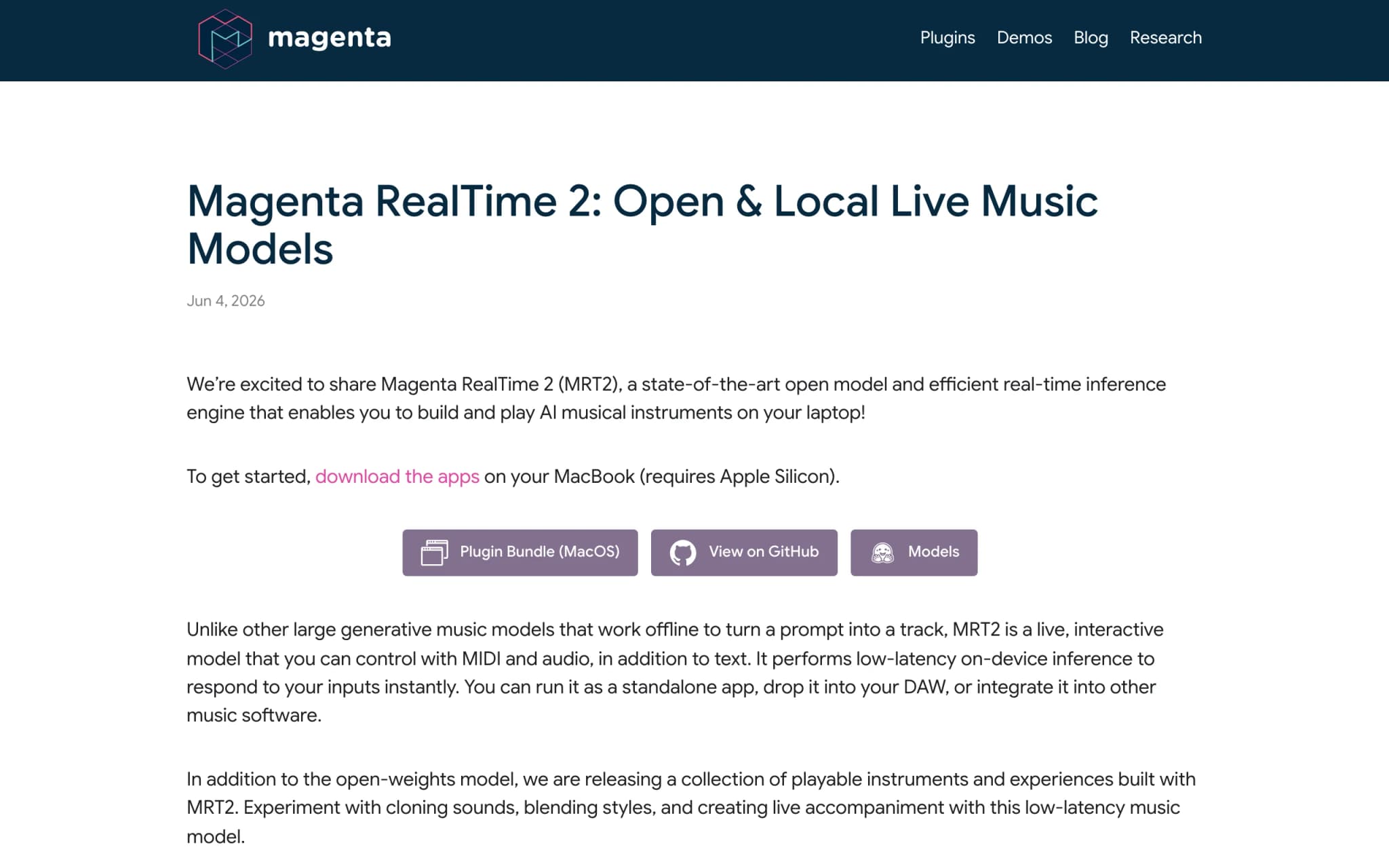 Magenta RealTime 2 – 谷歌Magenta开源的实时音乐生成模型 封面图