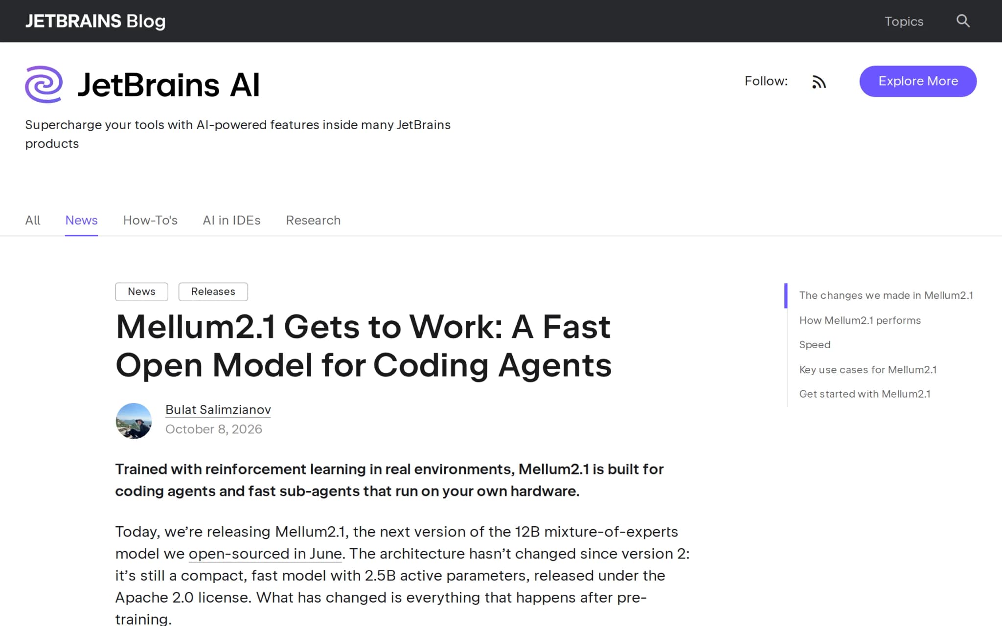 Mellum2.1 深度评测:JetBrains 开源智能体编程模型的技术跃迁 封面图