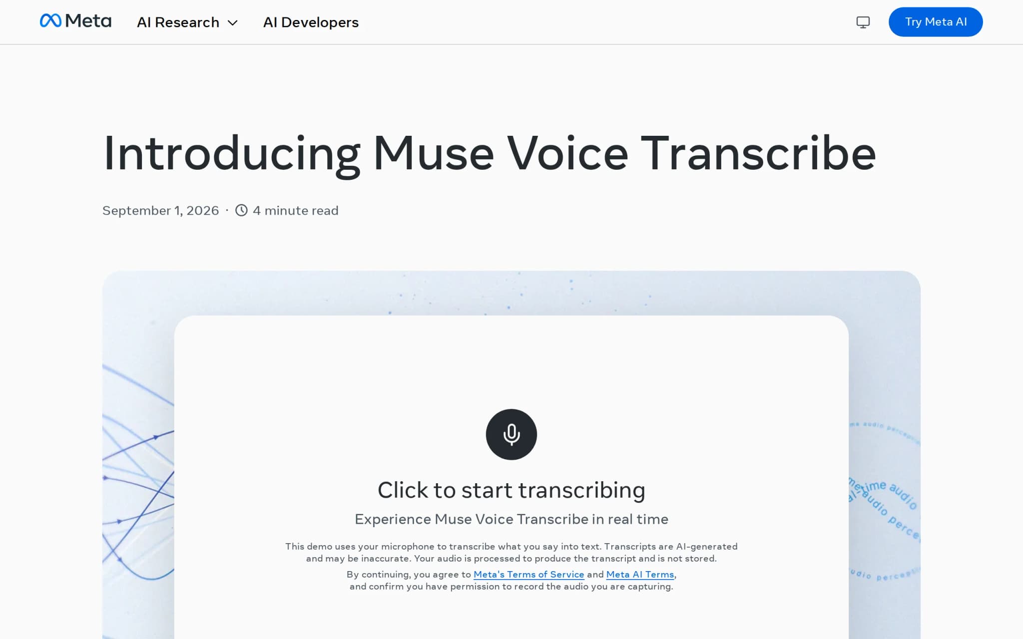 Muse Voice Transcribe – Meta 推出的首个实时音频感知模型 封面图