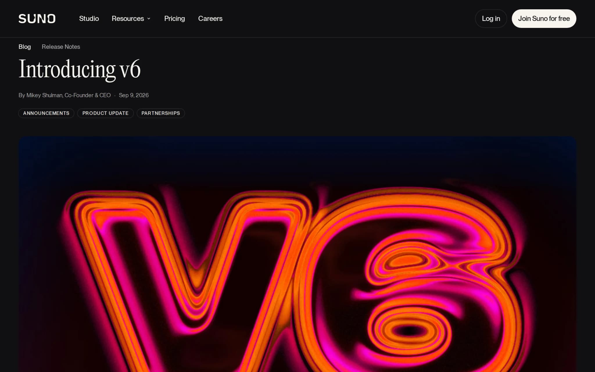 Suno v6 – Suno 推出的一代 AI 音乐生成模型系列 封面图